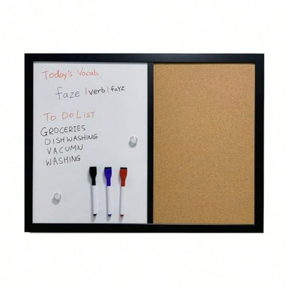 36x24 WallMount Combo Board Magnetic Dry Erase Corkboard With Sleek Black Frame For Home Office 24x36