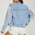 thumbnail image 4 of Women Crop Jean Jacket with Tassels Long Sleeve Ripped Vintage Fashion Fringed Short Denim Coat Fall Outwear (Large, Blue), 4 of 6