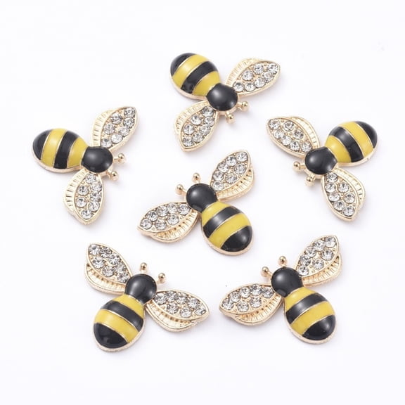 10pc Alloy Enamel Cabochons with Crystal Rhinestone Bee Gold Yellow 16x24x4mm
