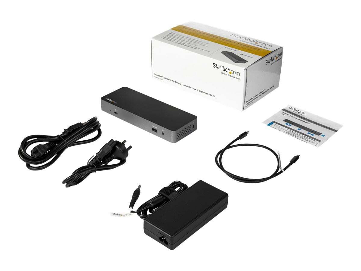 Startech Universal Thunderbolt 3 or USB-C Host Docking Station - Dual Monitor 4K DisplayPort - 60W Power Delivery - TB3 / USB 3.1 Gen 2 Type-C Dock - Mac & Windows