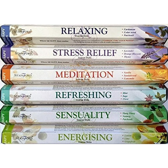 120 Sticks of Stamford Premium Aromatherapy Hex Range Incense Sticks - Relaxing, Stress Relief, Meditation, Refreshing, Sensuality & Energising Incense Gift Pack. by Stamford