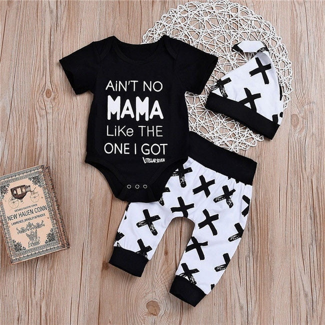 LNGRY Newborn Infant Baby Boys Girls Letter Print Tops+Pants Outfits Clothes Set