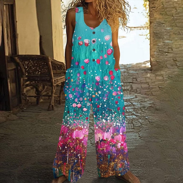 Tnhcen Women's Floral Print Romper 2025 Summer Sleeveless Jumpsuit