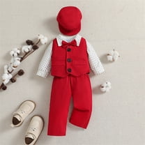 Wancir Baby Boy 4 Piece Formal Outfit Suit Gentleman Dress Shirt Waistcoat Bowtie Tuxed Pants Hat Set for Wedding 0-2T