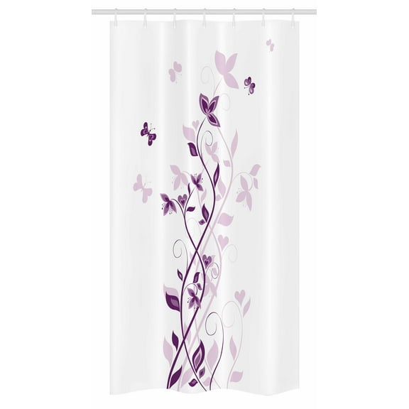 Purple Stall Shower Curtain, Violet Tree Swirling Persian Lilac Blooms with Butterfly Ornamental Plant Graphic, Fabric Bathroom Set with Hooks, 36W X 72L Inches Long, Purple White, by Ambesonne
