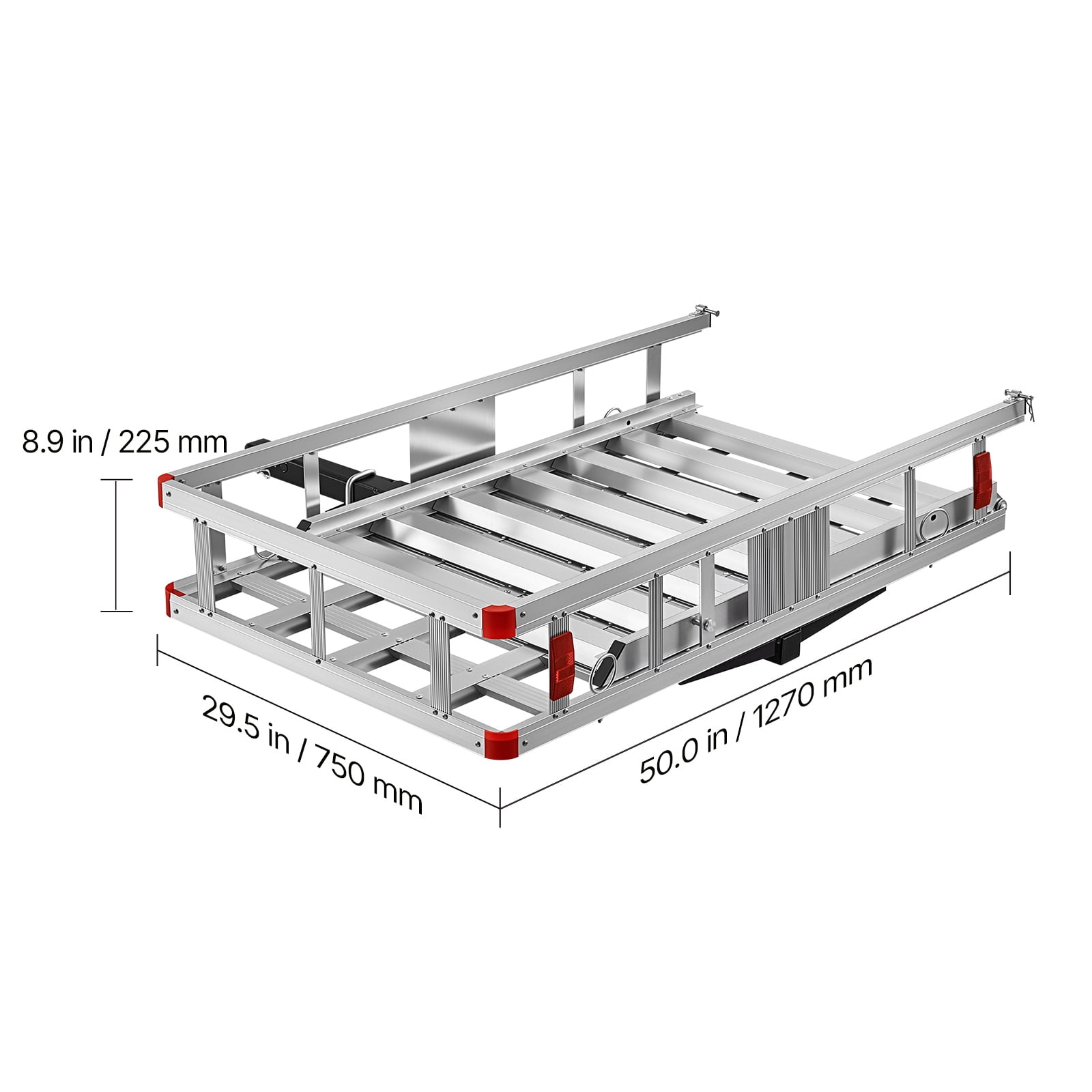 KFFKFF Hitch Mount Wheelchair Carrier, 500LBS Capacity Mobility Scooter Rack with Folding Ramp, Aluminum Cargo Basket & Stabilizer Kit, Compatible with 2" Receiver for Truck, SUV, 50" x 29.5" x 8.9"