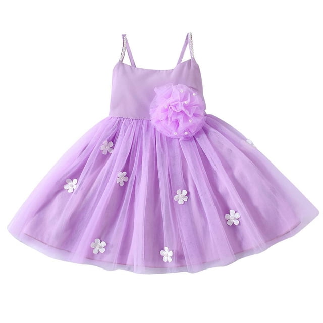 Felwors Bambin Robe d'Été Filles Bretelles Fleur Perle Maille Robe Princesse Robe Outwear Mode