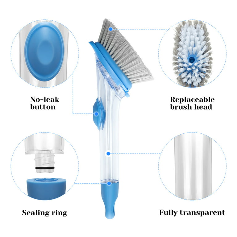 GlorySunshine Soap Dispensing Dish Brush Set, Scrub Brush with 4 Sponge  Replacement Heads and 2 Adhesive Hooks, Dish Brush with Handle