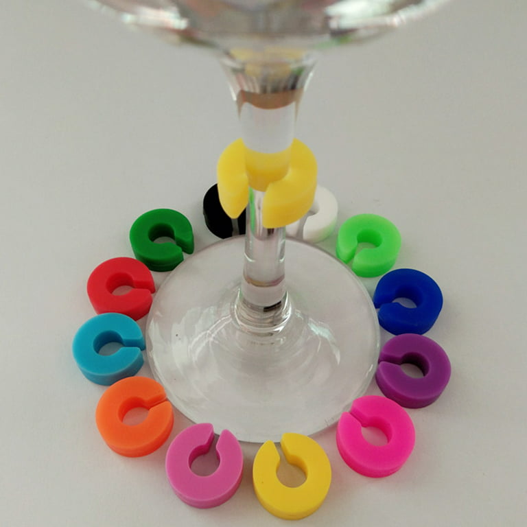 Wine Glass Markers Set of 12 Mini Circle Silicone Drink Glass Charms Tags  Recognizer Cup Labels Signs for Party Bar 