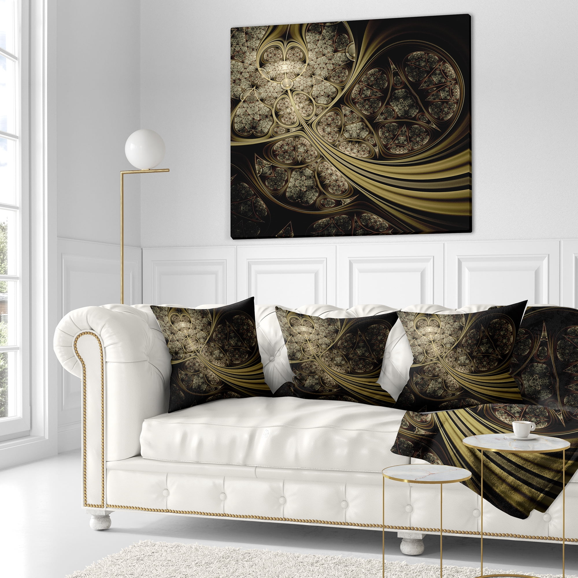 Designart White Metallic Fabric Pattern - Abstract Throw Pillow - 18x18