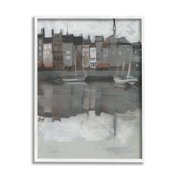 Stupell Industries Dark Sailboat Seaport Murky Coastal City Landscape Travel & Places Painting White Framed Art Print Wall Art, 24 x 30