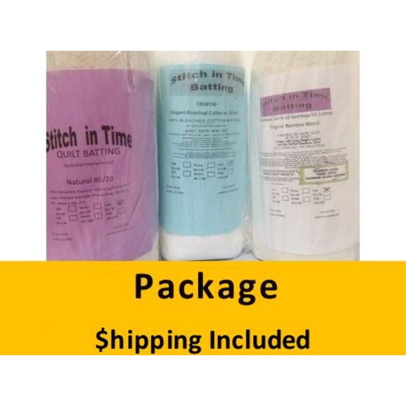 SITQNSAM Stitch in Time Batting (Package, Queen Samples (Elegant Blend 80/20, Bamboo Blend, Bleached Cotton) 96 in x 108 in) Shipping included*