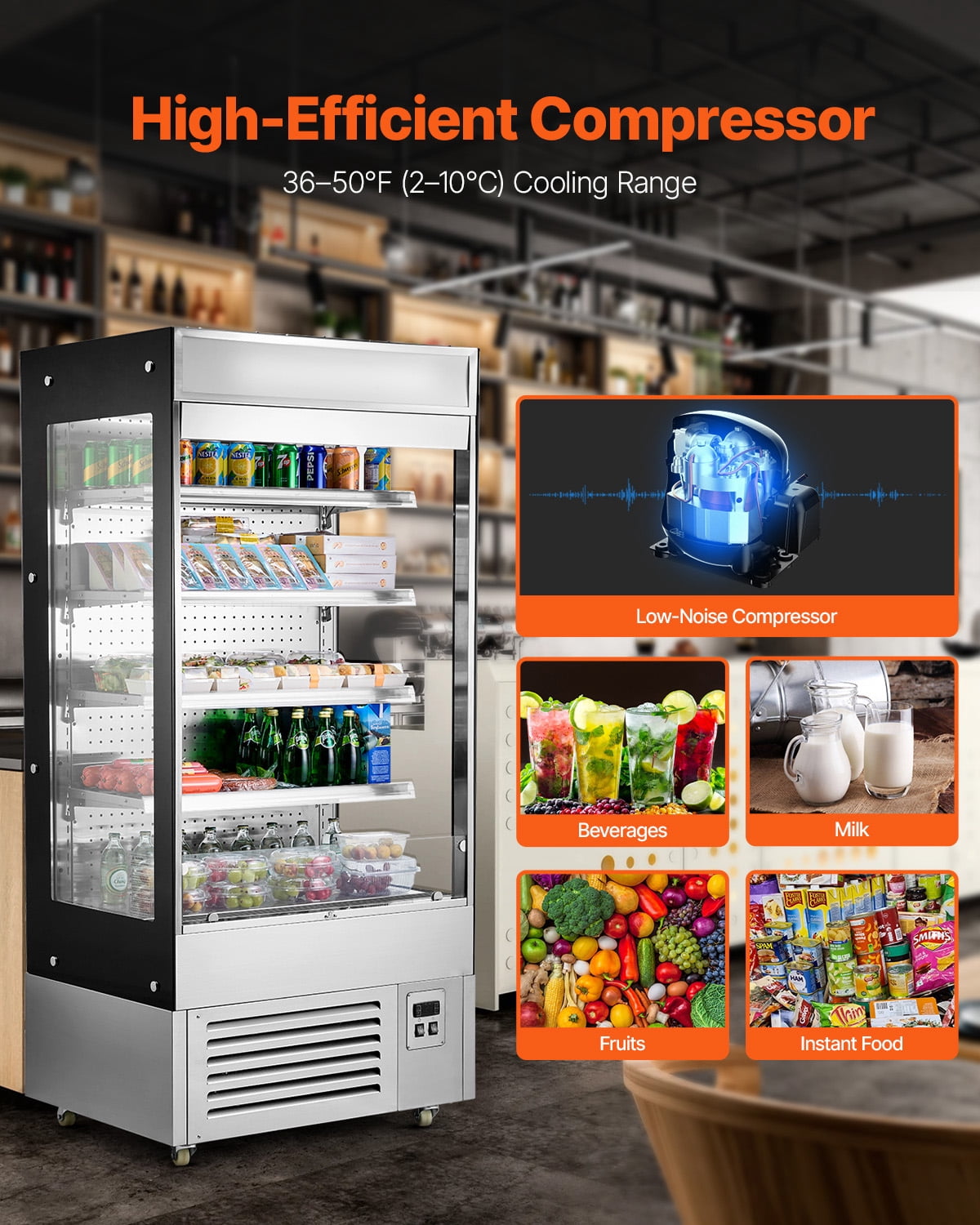 KFFKFF Outdoor Display Fridge, 4-Level Rack Business Freezer, Quick Access Showcase Chiller with Air Veil, Illuminated Promotion Lamp, Suitable for Eateries, Shops, Workplaces, 18.4 cubic feet.