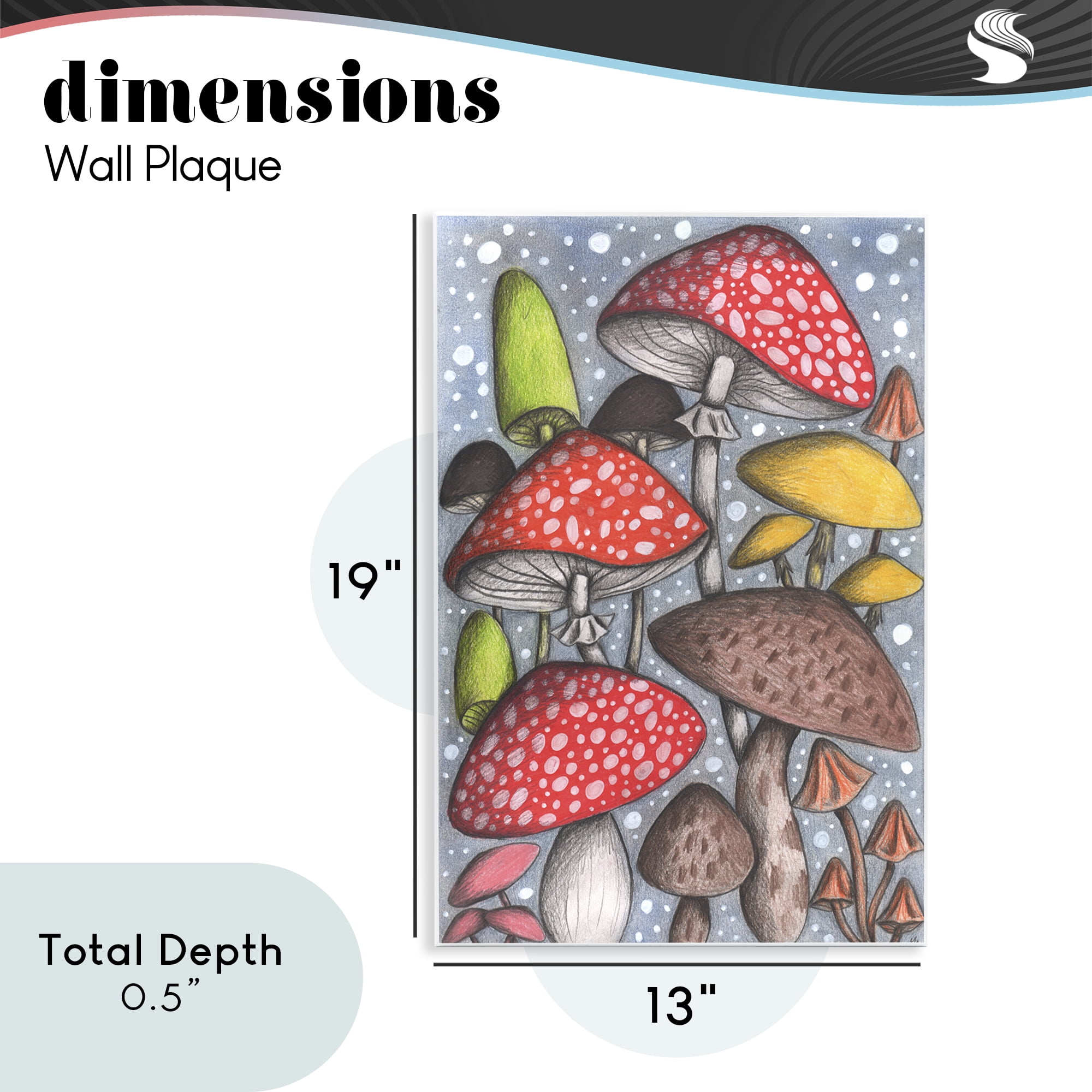 Sketched Magical Mushrooms Wall Plaque Art, design by Cecilia Battaini