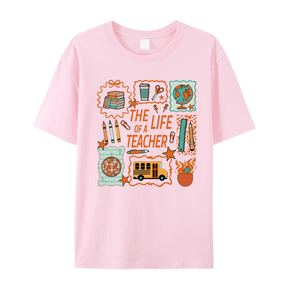 The Life of a Teacher T-Shirt, Retro School Supplies Graphic Tee for Women, Back to School Educator Shirt and Teacher Gift