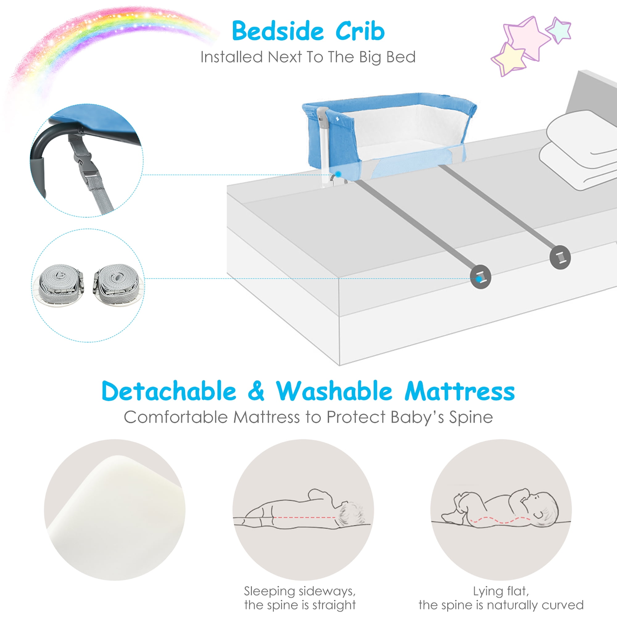Costway Baby Playard Bassinet Bed Side Crib Infant Sleeper Breathable Mesh with Carrying Bag Blue