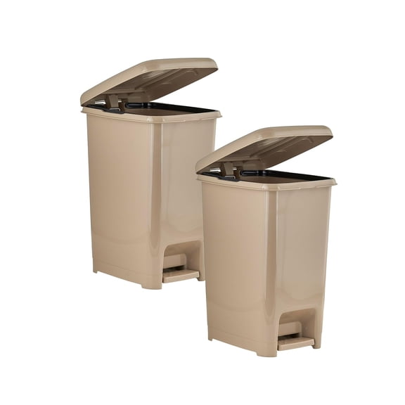 Superio Slim Step On Trash Can, Beige Waste Bin with Foot Pedal Lid 26 Liter, Kitchen, Under Desk, Office, Bedroom, Bathroom (2, 6.5 Gallon)