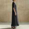 thumbnail image 6 of YuXingFu Boho Dresses for Women Maxi V-Neck Plus Size Womens Dress 1/4 Sleeve Solid Color Long Casual Summer Black S, 6 of 7