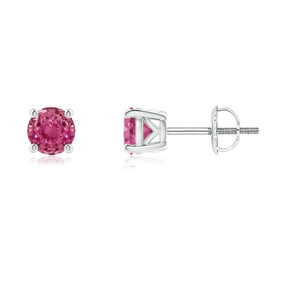 Angara Natural Pink Sapphire Earrings - Round Pink Sapphire Solitaire Stud Earrings in Platinum for Women