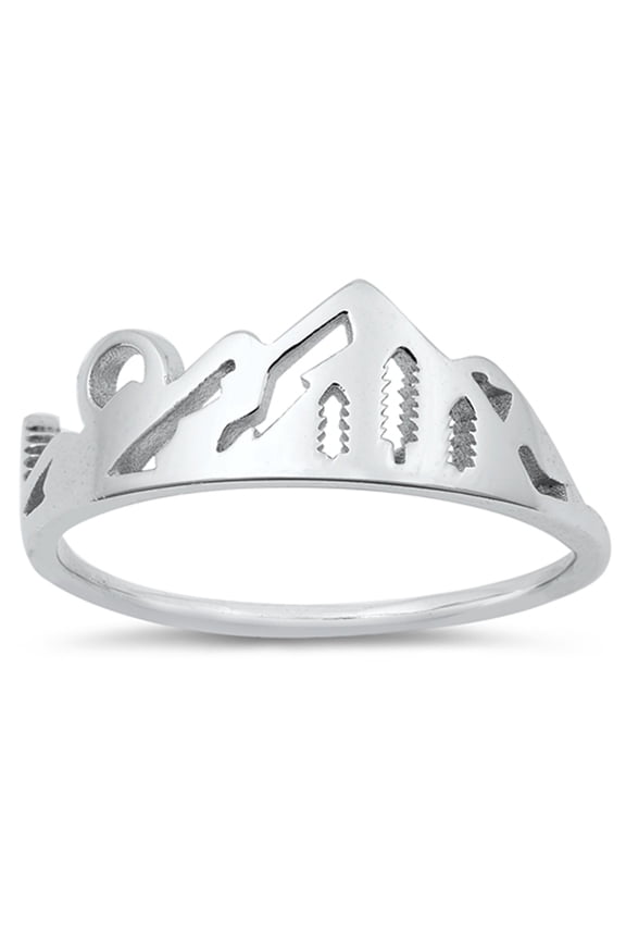 Beautiful Scenic Mountain Range Cutout Ring .925 Sterling Silver Band Jewelry Female Male Size 9