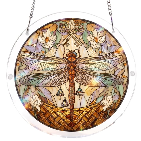 Acrylic Suncatcher Puzzle with Dragonfly, 7.4 Inch 83 Pieces DIY Kit for Adults, Window Hanging Home & Garden Decor