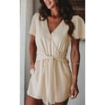 thumbnail image 2 of Women's Rompers-Summer Deep V Neck Wrap Floral Polka Dot Short Sleeve Beach Short Jumpsuit, 2 of 7