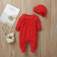thumbnail image 3 of Springcmy 2Pcs Newborn Baby Girl Clothes 3D Flower Romper Jumpsuit Long Sleeve Ruffled Footie Bodysuit Hat Outfit Gifts Set Red 0-2 Months, 3 of 7