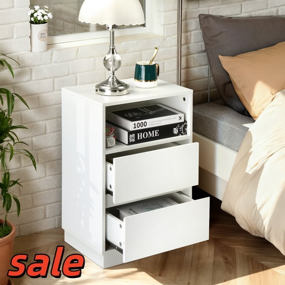 Hassch Nightstand with 2 Drawers and Shelf, 11.8"W Side Table for Bedroom Living Room, Saving Space, White