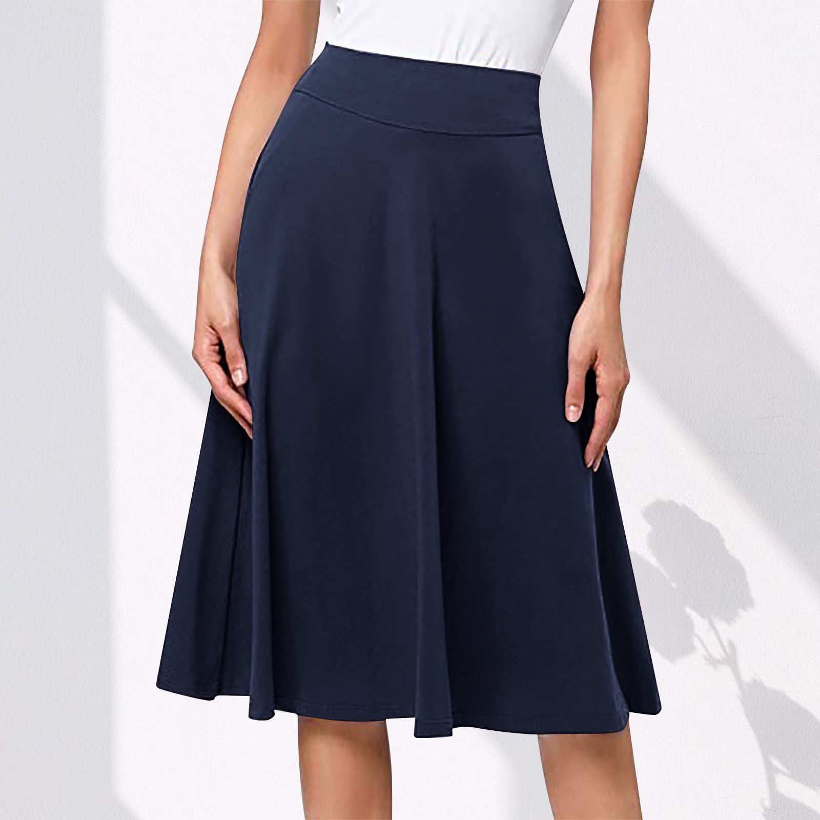 Plus Size Womens Midi Skirts High Waist A-line Skirt Elegant