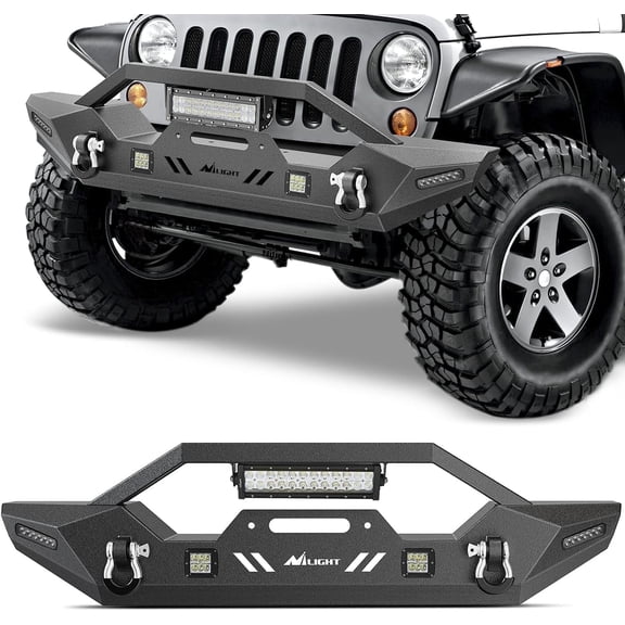 Nilight Front Bumper Compatible for 2007-2018 Wrangler JK/JKU 2018-2022 JL/JLU 2020-2022 Gladiator JT with 72W LED Light Bar 2 x 18W Light Pod 2X 18W Single Row Work Light Winch Plate