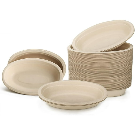 28 OZ 50 Count Paper Bowls, Oval Paper Bowls, Soup Bowl, Meal Prep Containers, Microwave Safe, Compostable, Large Disposable Bowls for Nacho, Burrito, Salad, Baked Potato, Chips and Cheese