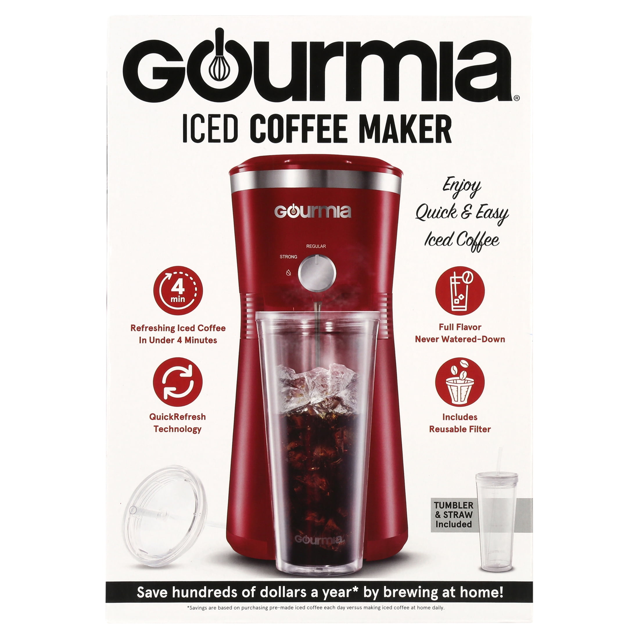 Gourmia Iced Coffee Maker with 25 fl oz. Reusable Tumbler, Black
