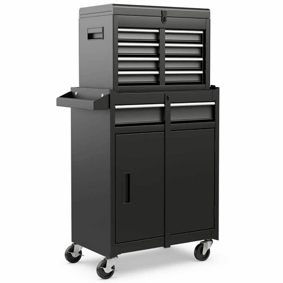 Demifill 2-in-1 Tool Chest and Cabinet with 5 Sliding Drawers, Large Storage Space and Detachable Design, Black