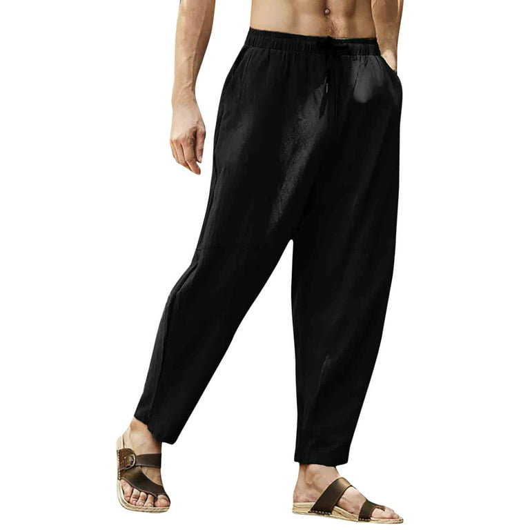 JDEFEG Mens Pants Poplin Pants Male Casual Solid Loose Pants Elastic Waist  Pocket Splice Pant Trousers Pants for Men Workout Pants for Men