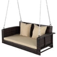 thumbnail image 5 of Ktaxon Porch Swing 2-Seat Patio Rattan, Wicker Porch Swings Outdoor Hanging Swing for Garden, Yard, Lawn w/ Beige Cushion, 5 of 9