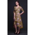 thumbnail image 3 of Bimba Cotton Brown Leaves & Magnolia Floral Printed Ladies Asymmetrical Pocket ShiftÂ&nbsp;DressÂ&nbsp;Short Sleeve V Neck MidiÂ&nbsp;Dress-XXX-Large, 3 of 5