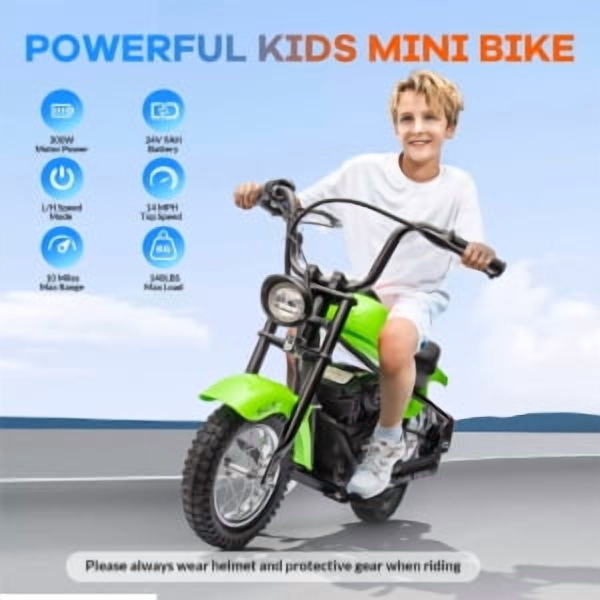 Rugerasy 24V Electric Motorcycle, 250W Electric Dirt Bike w/LED Light, Leather Seat- Two Speed Max Up to 14MPH & 60 Minutes Continuous Motorbike,Green