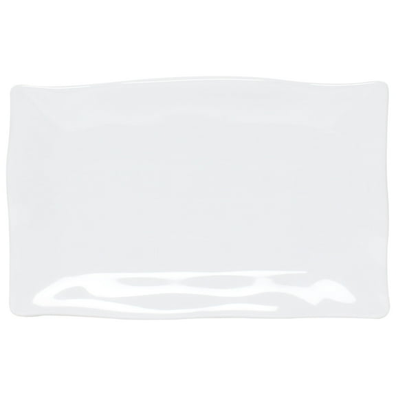 Excellante Classic White Extra Heavy Weight Melamine Dinnerware Collection 11 1/4" X 7 1/4" Wave Rectangular Plate, Comes in Dozen