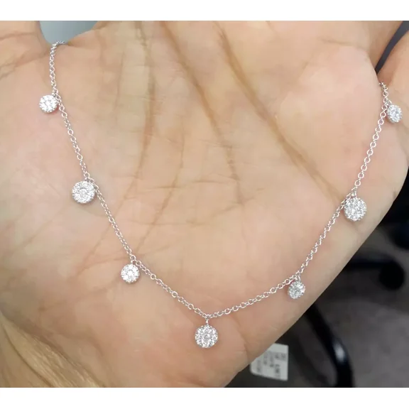 4.00Ct Round Cut Moissanite Cluster Tennis Necklace 17" 14K White Gold Plated