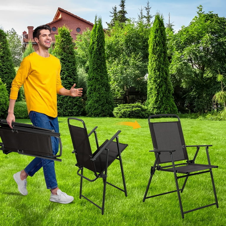 Sobaniilo 6 Piece Folding Outdoor Dining Set for 4 Metal Patio Garden Patio Furniture Table and Chair Set with Umbrella Black