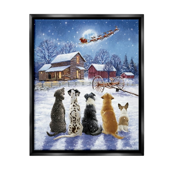 Stupell Industries Snowy Farm Dogs Holiday Painting Black Floater Framed Canvas Art Print Wall Art, 17 x 21