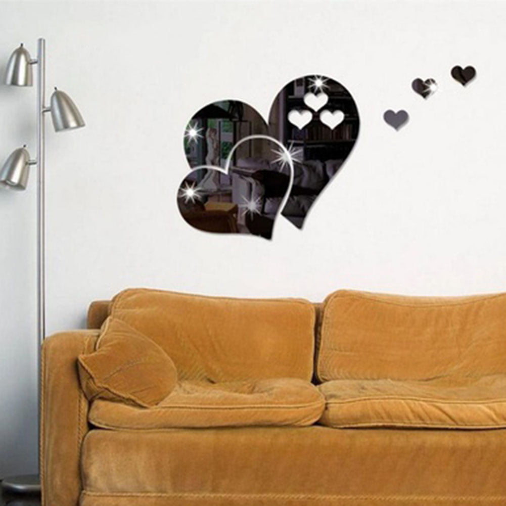 RTLJN 3d removable wallpaper wall sticker Romantic love heart-shaped mirror  wall stickers acrylic 3d wall stickers porch bedroom dining room bathroom  room decoration, large lv mirror silver, large, Wallpaper -  Canada