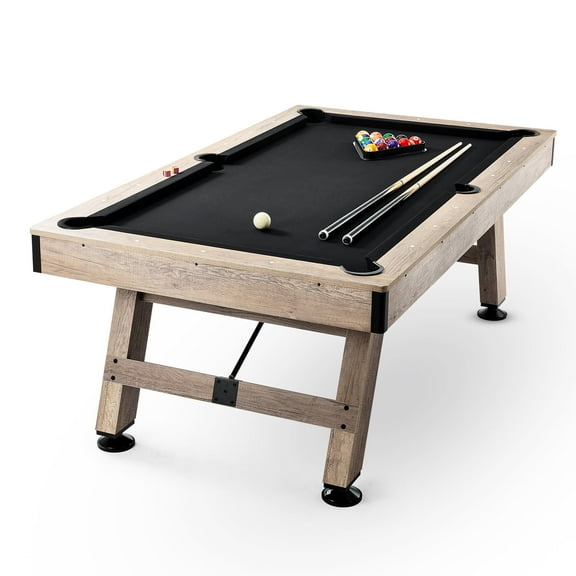 VEVOR Billiards Table, 7 ft Pool Table, Adjust Legs Stable Billiards Table, Pool Table Set Includes Balls, Cues, Chalks and Brush, Wood Color with Black Cloth,Perfect for Family Game Room Kids Adults