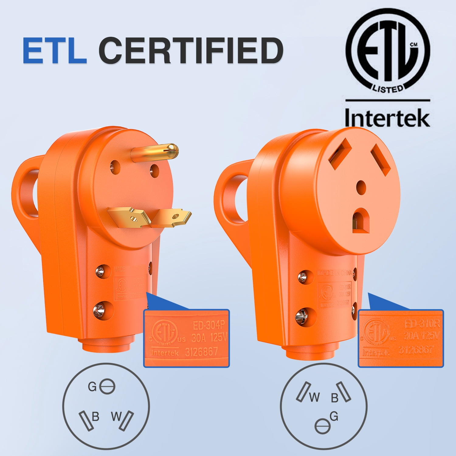 Nilight 30 Amp RV Male and Female Plug Set TT-30P Plug and TT-30R Receptable 125 Volt Heavy Duty Electrical Camper Plug ETL Listed for RV Caravan Motorhome Van Trailer 2 Years Warranty