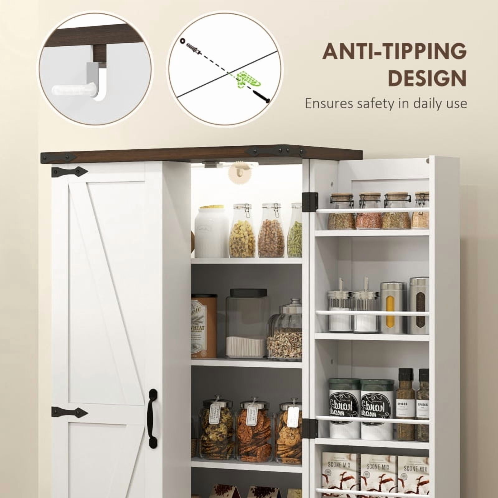 Alvantor Kitchen Pantry Storage Cabinet with LED Light, Adjustable Shelves & Door Racks 23.6" x 15.7" x 47.2" White