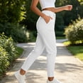 thumbnail image 4 of Lenpel Womens Casual Cropped Pants Fall Tapered High Waisted Comfy Ankle Trousers Plain Straight Leg Work Pants with Pockets(White,X-Large), 4 of 6