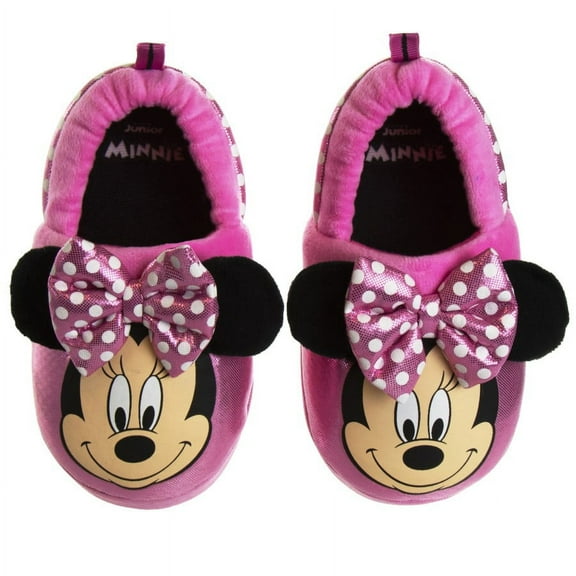 Minnie Mouse Toddler Dual Sizes Nylex Fabric Slippers - Pink , 11-12