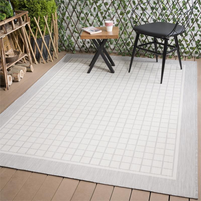 Indoor/Outdoor Bordered Squares Area Rug 6x9 Grey / White WKK20312