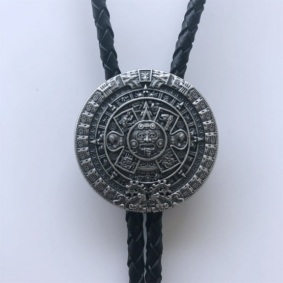 Vintage Style Silver Plated Aztec Calendar Wedding Bolo Tie