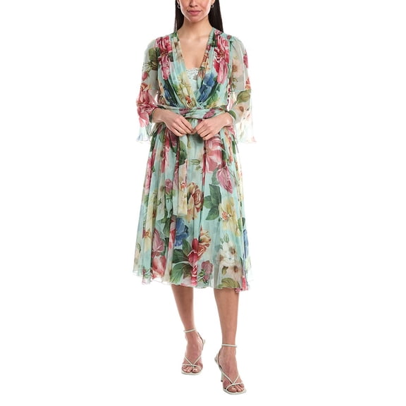 Dolce & Gabbana womens  Silk Midi Dress, 36, Blue